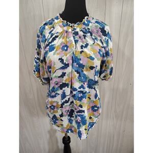 Woman's Blouse XL Top Floral Short Sleeve Mature Business Cottage Comfort